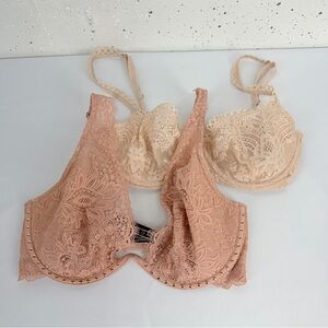 Lot of 2 Victoria’s Secret 32DD Very Sexy Unlined Plunge & Push Up No Pad Bras